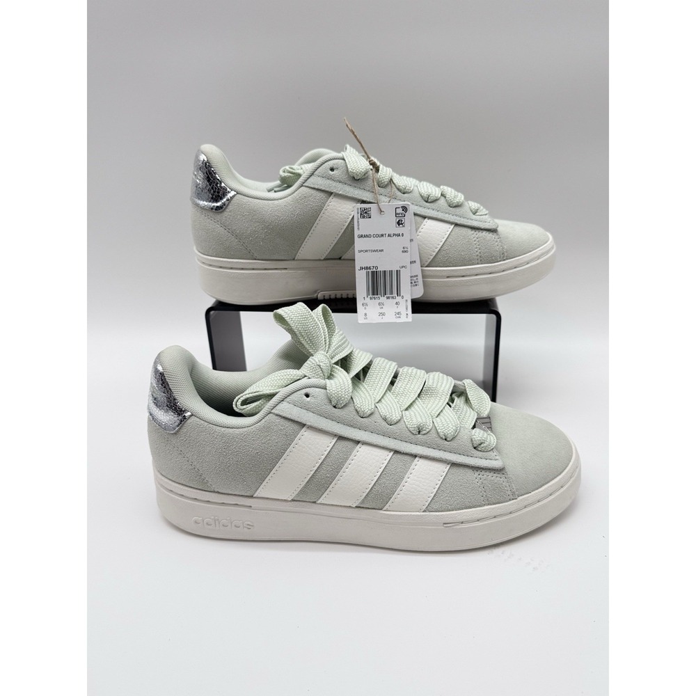 Size 8US- Adidas Grand Court Alpha 00 Linen Casual Shoes, Green/Off White